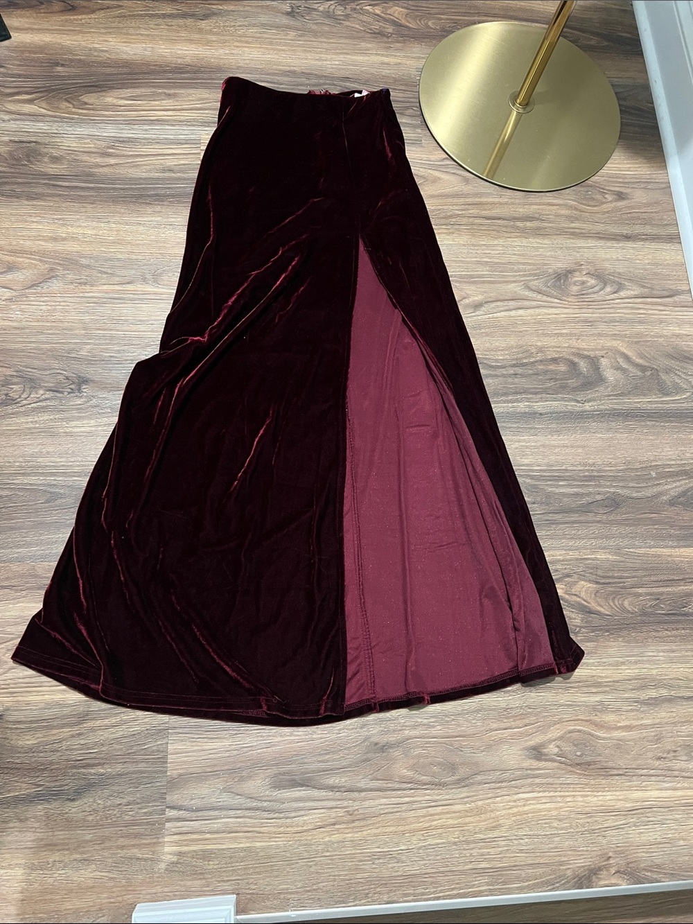 Elegant Burgundy Velvet Maxi Skirt with Front Slit NWOT
